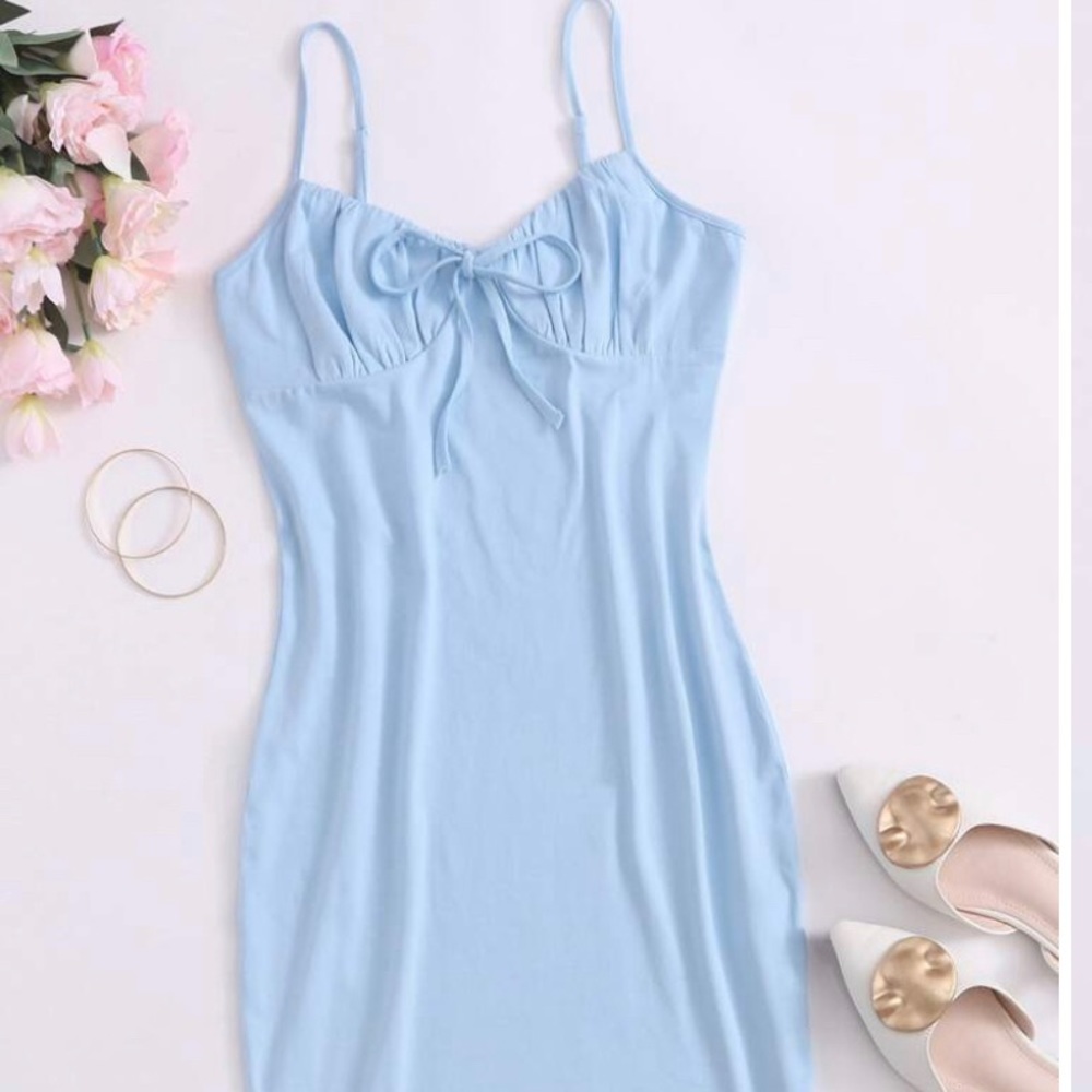 Shein baby blue tie front dress size S